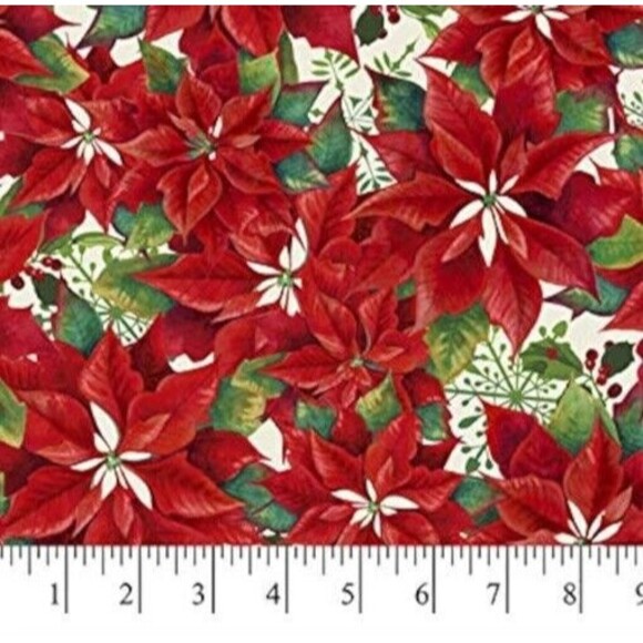 All Over Poinsettias Fabric Winter Holidays Xmas Quilting Christmas Sewing BTY - Picture 3 of 3